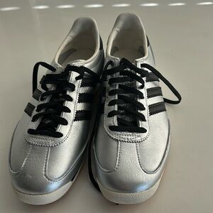adidas Originals Metallic Silver Low-Top Sneakers with Black Stripes